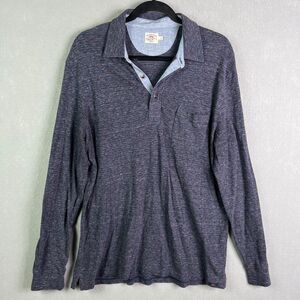 Faherty Polo Shirt Men Large Organic Cotton Blend Long Sleeve Pocket Blue Stripe